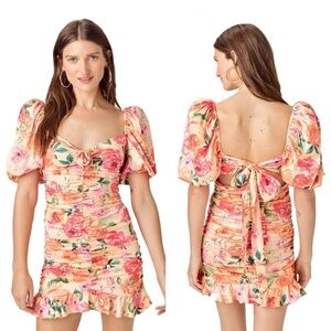 For Love & Lemons Versilla Mini Dress in Peach Floral Size XS